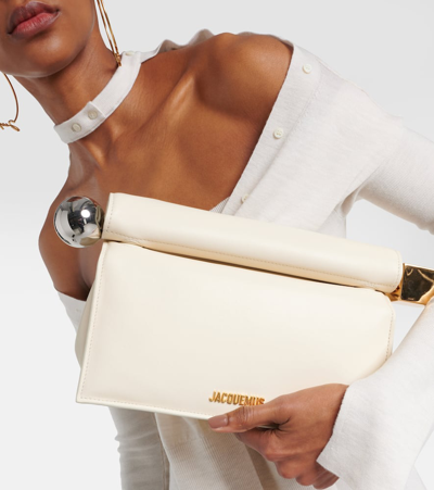 Shop Jacquemus La Pochette Rond Carré Leather Clutch In Light Ivory