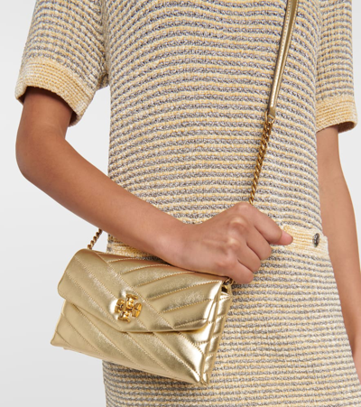 Shop Tory Burch Kira Leather Wallet On Chain In Gold