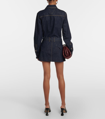 Shop Bottega Veneta Pleated Denim Miniskirt In Blue