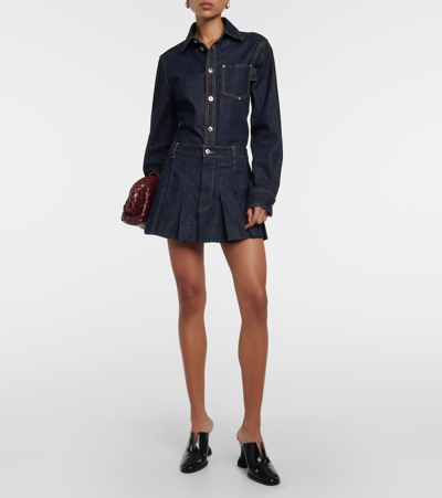 Shop Bottega Veneta Pleated Denim Miniskirt In Blue