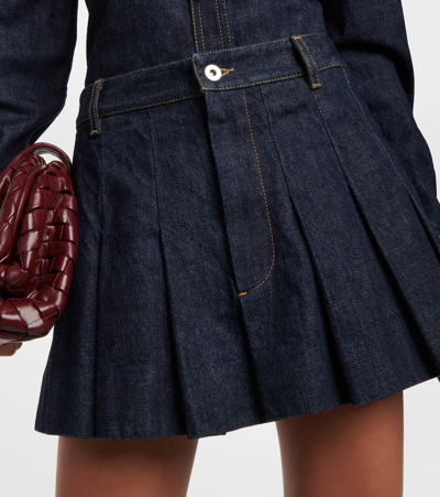 Shop Bottega Veneta Pleated Denim Miniskirt In Blue