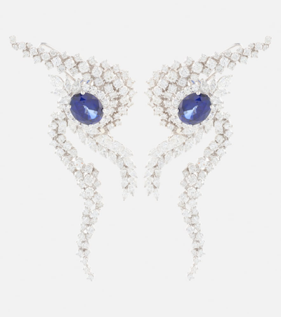 Shop Yeprem 18kt Gold Earrings With Diamonds And Sapphires In Silver