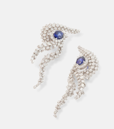 Shop Yeprem 18kt Gold Earrings With Diamonds And Sapphires In Silver