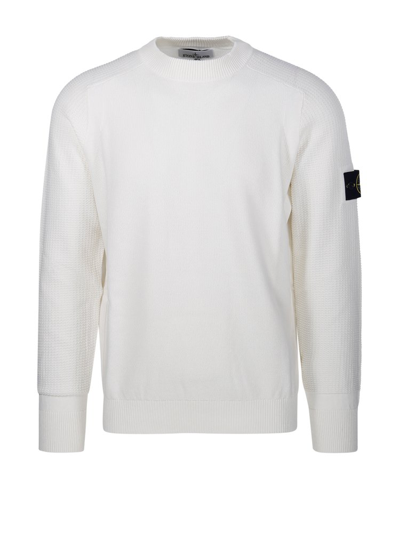 Shop Stone Island Logo Patch Knitted Jumper In White