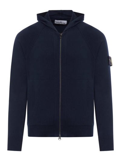 Shop Stone Island Logo Patch Zip Up Sweater In Navy