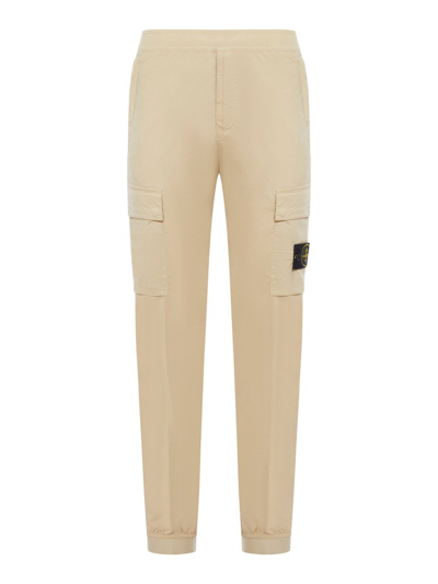 Shop Stone Island Logo Patch Cargo Pants In Beige