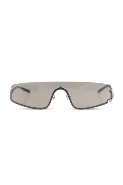 Shop Gucci Eyewear Logo Engraved Sunglasses In Silver