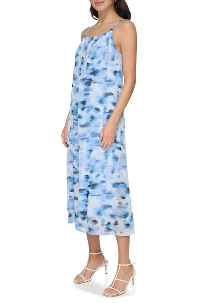 Shop Dkny Print Chiffon Maxi Dress In Frosting Blue/ White Multi