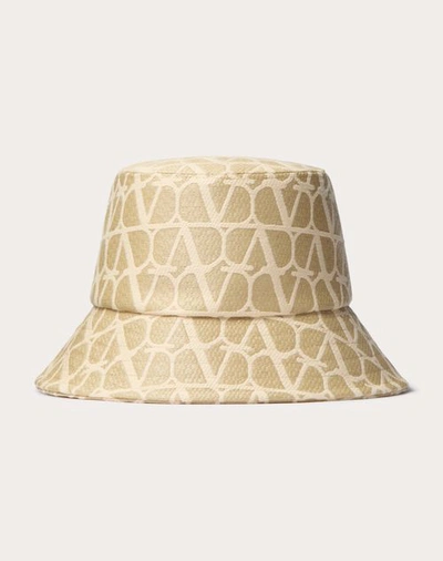 Shop Valentino Garavani Toile Iconographe Raffia Bucket Hat Woman Natural/ivory 57