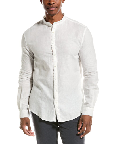 Shop John Varvatos Slim Fit Band Collar Linen-blend Shirt In White