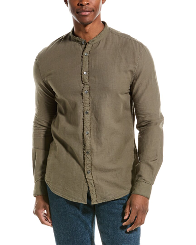 Shop John Varvatos Slim Fit Band Collar Linen-blend Shirt In Green