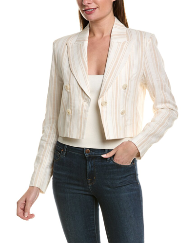 Shop Central Park West Jude Crop Double-breasted Linen-blend Blazer In Brown