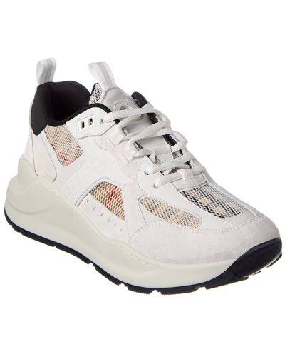 Shop Burberry Vintage Check Mesh & Suede Sneaker