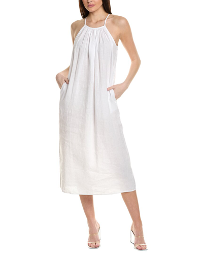 Shop James Perse Gathered Linen Sun Midi Dress In White