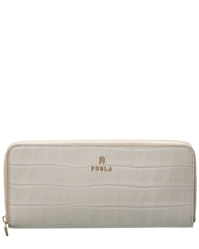 Shop Furla Camelia Xl Slim Croc-embossed Leather Zip Around Wallet In White