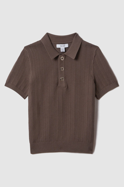 Shop Reiss Pascoe - Pecan Brown Textured Modal Blend Polo Shirt, Uk 13-14 Yrs