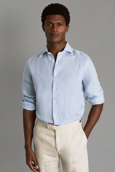 Shop Reiss Ruban - Light Blue Linen Button-through Shirt, Xl