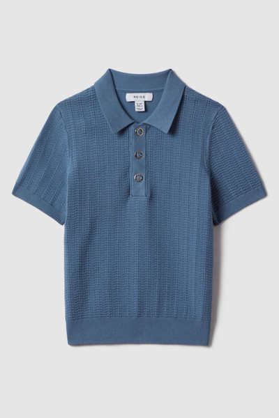 Shop Reiss Pascoe - Cornflower Blue Textured Modal Blend Polo Shirt, Uk 13-14 Yrs