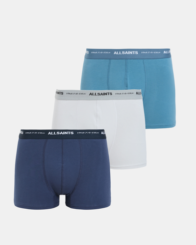 Shop Allsaints Underground Logo Boxers 3 Pack In Sur Blu/blu/cool G