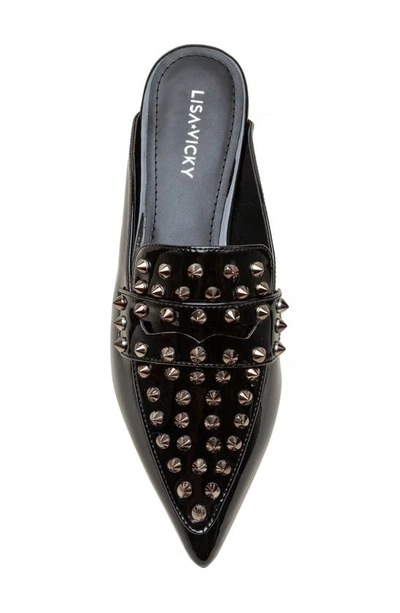 Lisa Vicky Mojo Studded Pointed Toe Mule In Black Patent