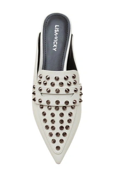 Lisa Vicky Mojo Studded Pointed Toe Mule In Winter White Patent