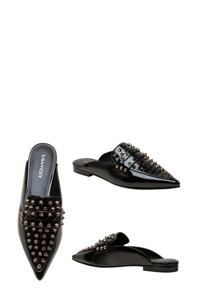 Lisa Vicky Mojo Studded Pointed Toe Mule In Black Patent