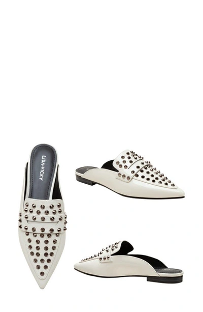 Lisa Vicky Mojo Studded Pointed Toe Mule In Winter White Patent