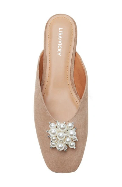 Shop Lisa Vicky Glow Imitation Pearl Mule In Tan Camel