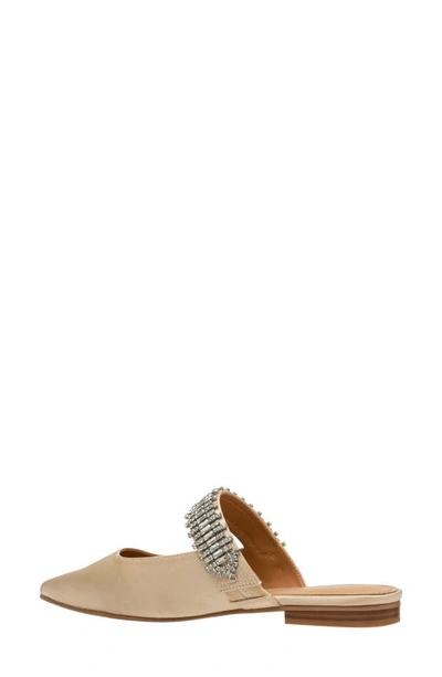 Lisa Vicky Move Crystal Embellished Pointed Toe Satin Flat In Champagne