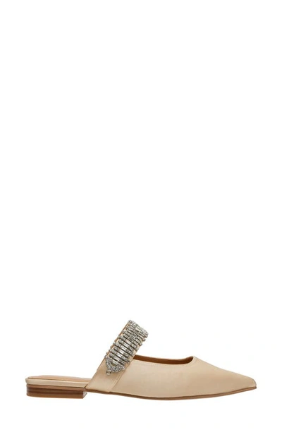 Lisa Vicky Move Crystal Embellished Pointed Toe Satin Flat In Champagne