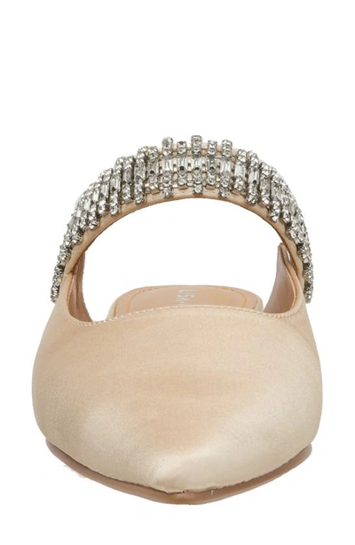 Lisa Vicky Move Crystal Embellished Pointed Toe Satin Flat In Champagne