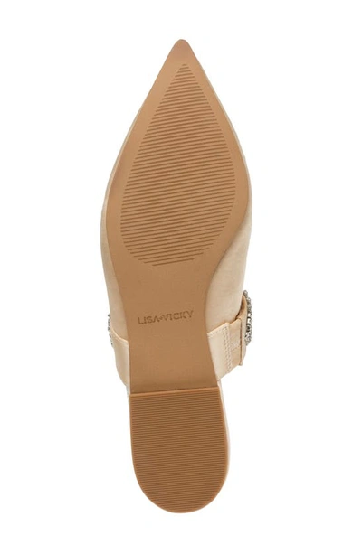Lisa Vicky Move Crystal Embellished Pointed Toe Satin Flat In Champagne