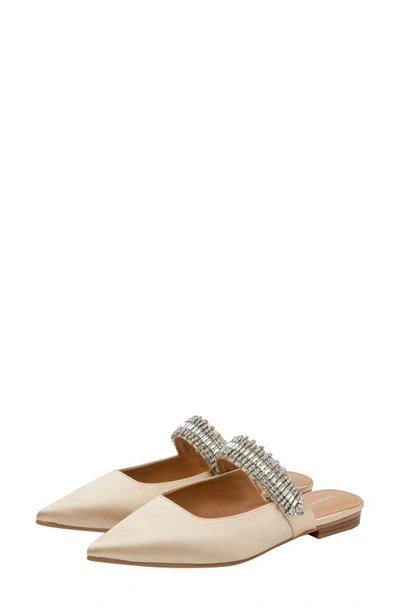 Lisa Vicky Move Crystal Embellished Pointed Toe Satin Flat In Champagne