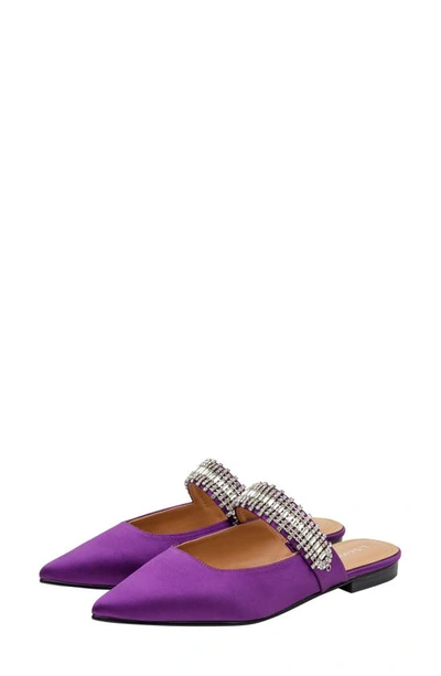 Shop Lisa Vicky Move Crystal Embellished Pointed Toe Satin Flat In Dark Purple