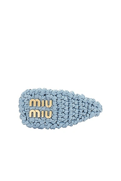Shop Miu Miu Crochet Hair Clip In Celeste