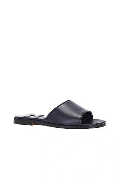 Manolo Blahnik Safinanu Leather Slides In Navy