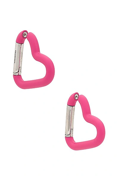 Shop Balenciaga Love Clip Earrings In Pink & Antique Silver