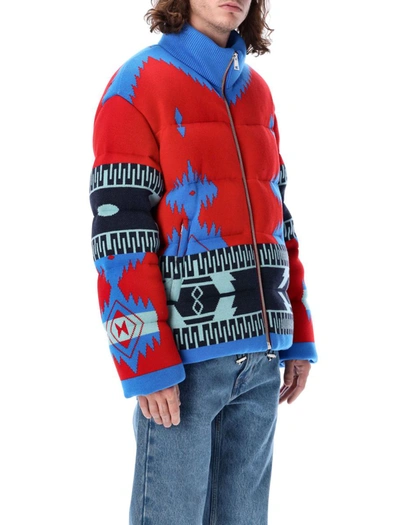 Shop Alanui Icon Jacquard Puffer Jacket In Red Multicolor