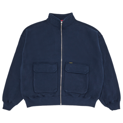 Pre-owned Supreme Cargo Pocket Zip Up Sweatshirt 'navy' In Blue