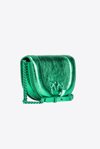 Pinko Mini Click Round Love Crossbody Bag In Absinthe Green-colour Block