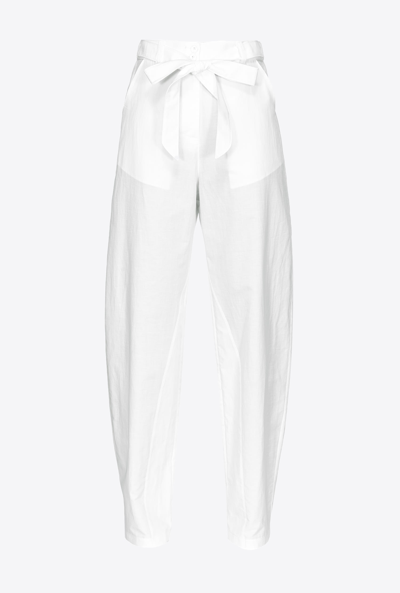 Shop Pinko Barrel-leg Linen Trousers With Bow In Bright White