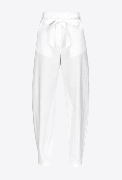 Shop Pinko Pantaloni Barrel Leg In Lino Con Fiocco In Bright White