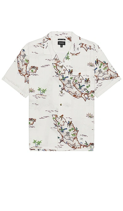 Shop Brixton Bunker Slub Short Sleeve Camp Collar Shirt In Off White & Map