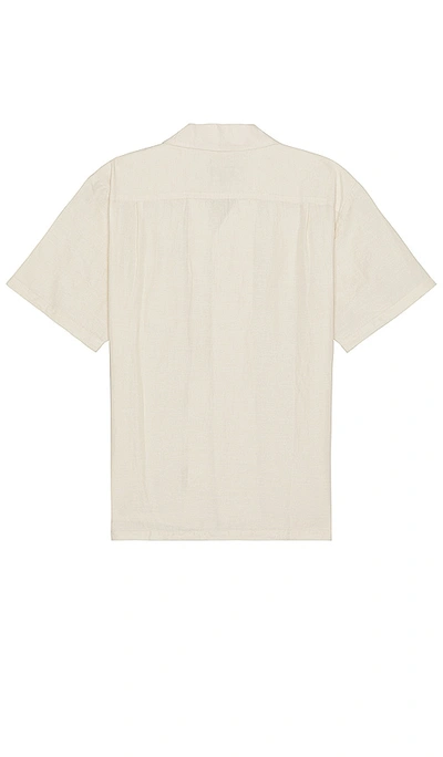 Shop Brixton Bunker Linen Blend Short Sleeve Camp Collar Shirt In 白浪