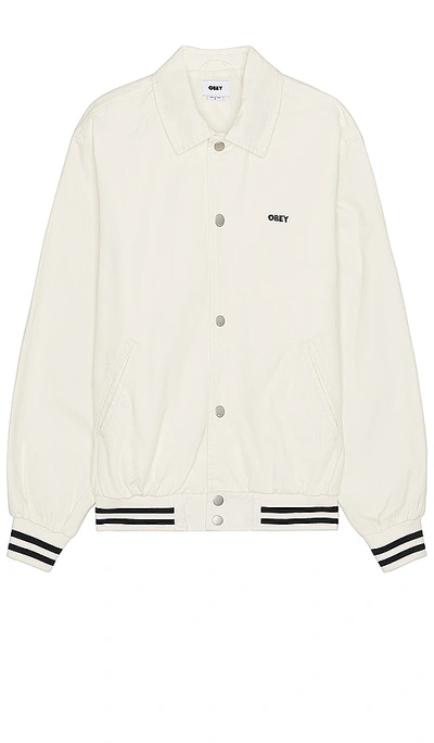 Shop Obey Icon Face Varsity Jacket In 未漂白