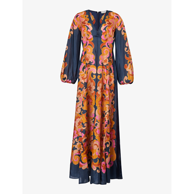 Shop Zimmermann Women's Navy Paisley V-neck Floral-print Silk Maxi Dress
