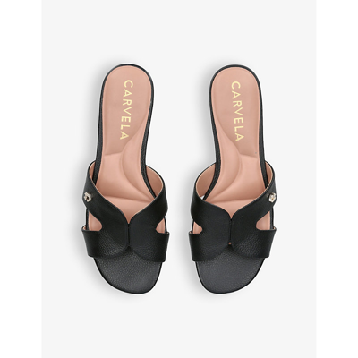 Shop Carvela Women's Black Seville Stud-embellished Leather Flat Sandals