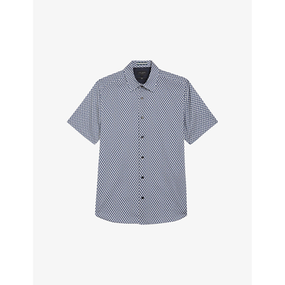 Shop Ted Baker Men's Navy Lacesho Geometric-printed Stretch-cotton Shirt