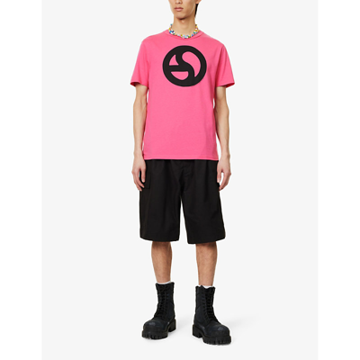 Shop Acne Studios Men's Neon Pink Everest Graphic-print Cotton-blend T-shirt