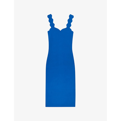 Shop Ted Baker Women's Mid-blue Sharmay Scallop-trim Knitted Midi Dress